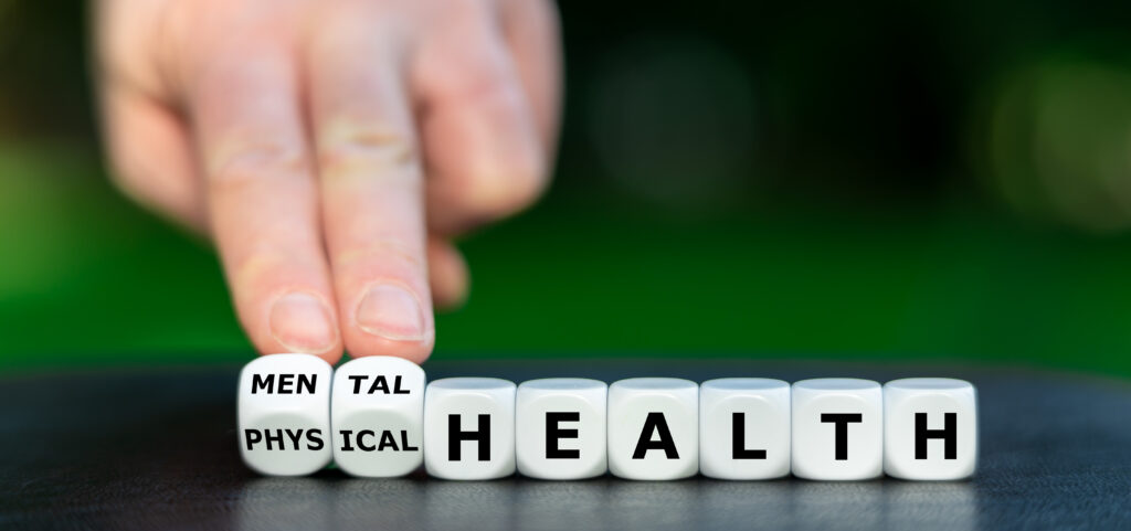 wellness tips concept with mental and physical health balance represented by blocks